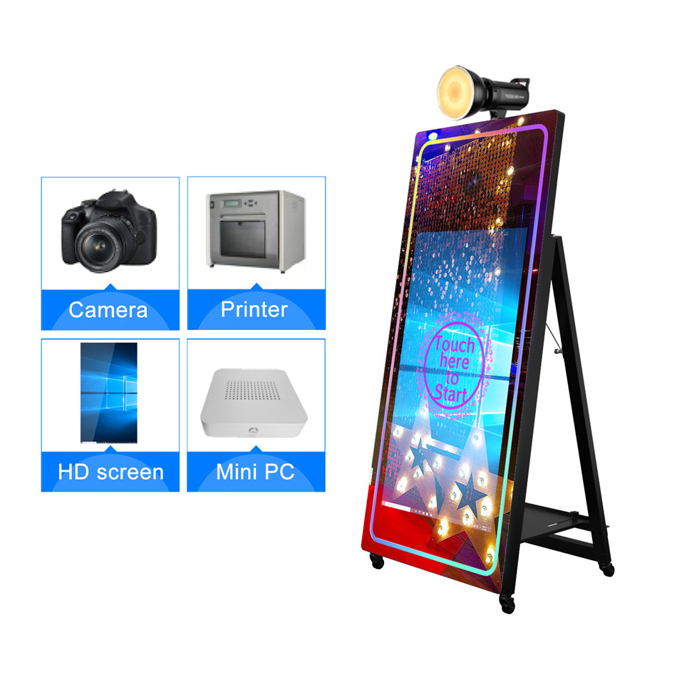 Magic 65 inch black folding mirror photo booth con camara drop shipping