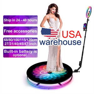 US Warehouse 360 Photo Booth 40"/100cm Spin Camera Video Automatic Rotating Spinner Platform With Ring Light