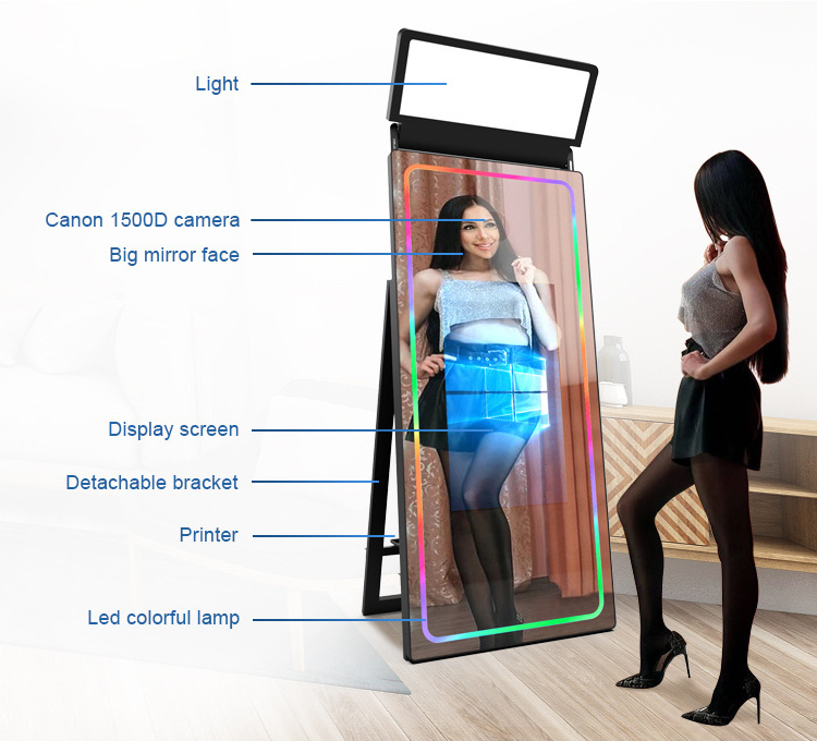 Selfie Magic Mirror Augmented Wedding Vogue Reality Photo Booth Kiosk With Printer Led Frame