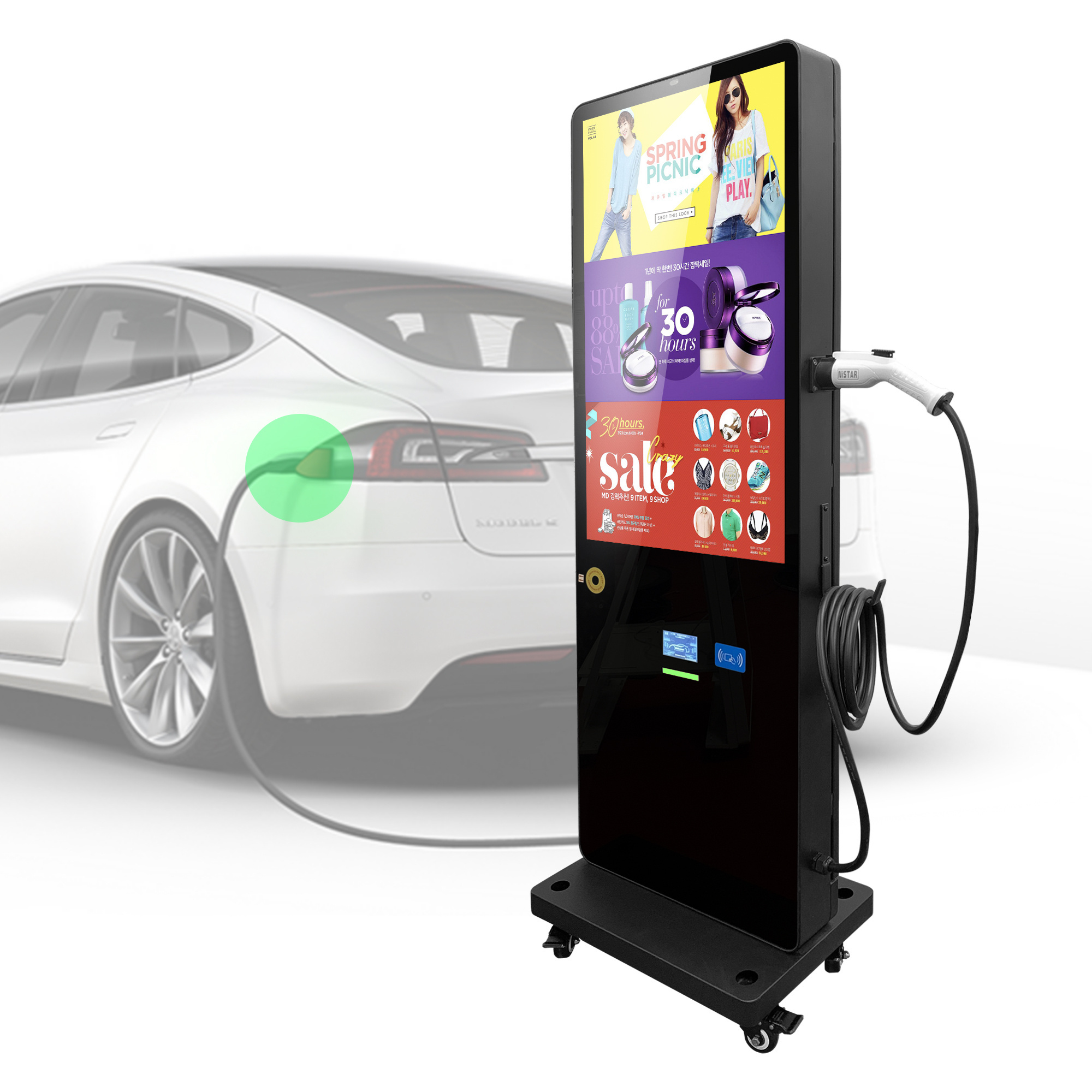 High Brightness Free Standing Electric Vehicle Charging Station Digital Kiosk