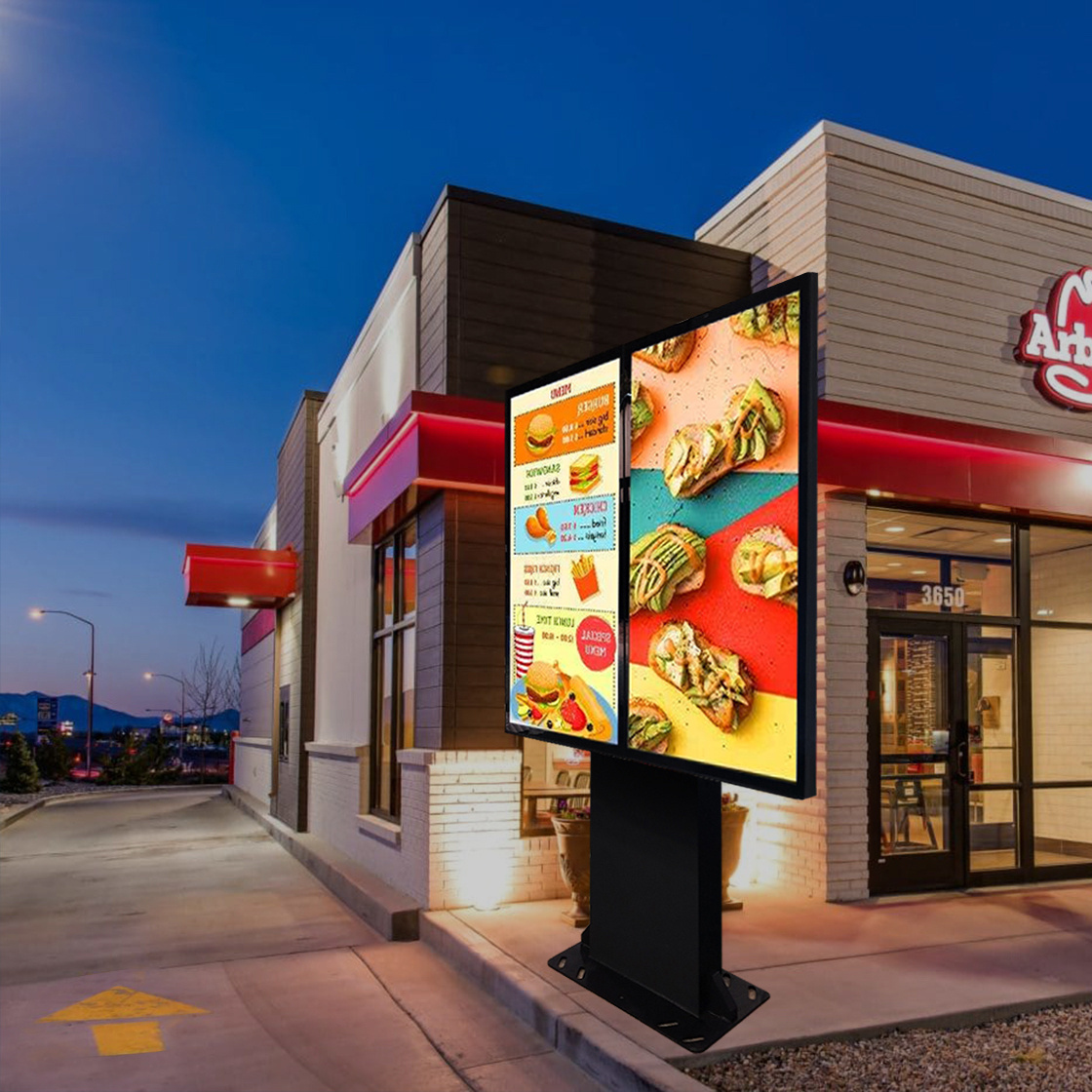 High Bright Outdoor Display Drive Thru Digital Menu Board Dual Screens For Retail Restaurants