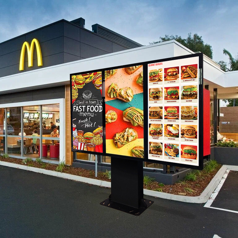 High Bright Outdoor Display Drive Thru Digital Menu Board Dual Screens For Retail Restaurants