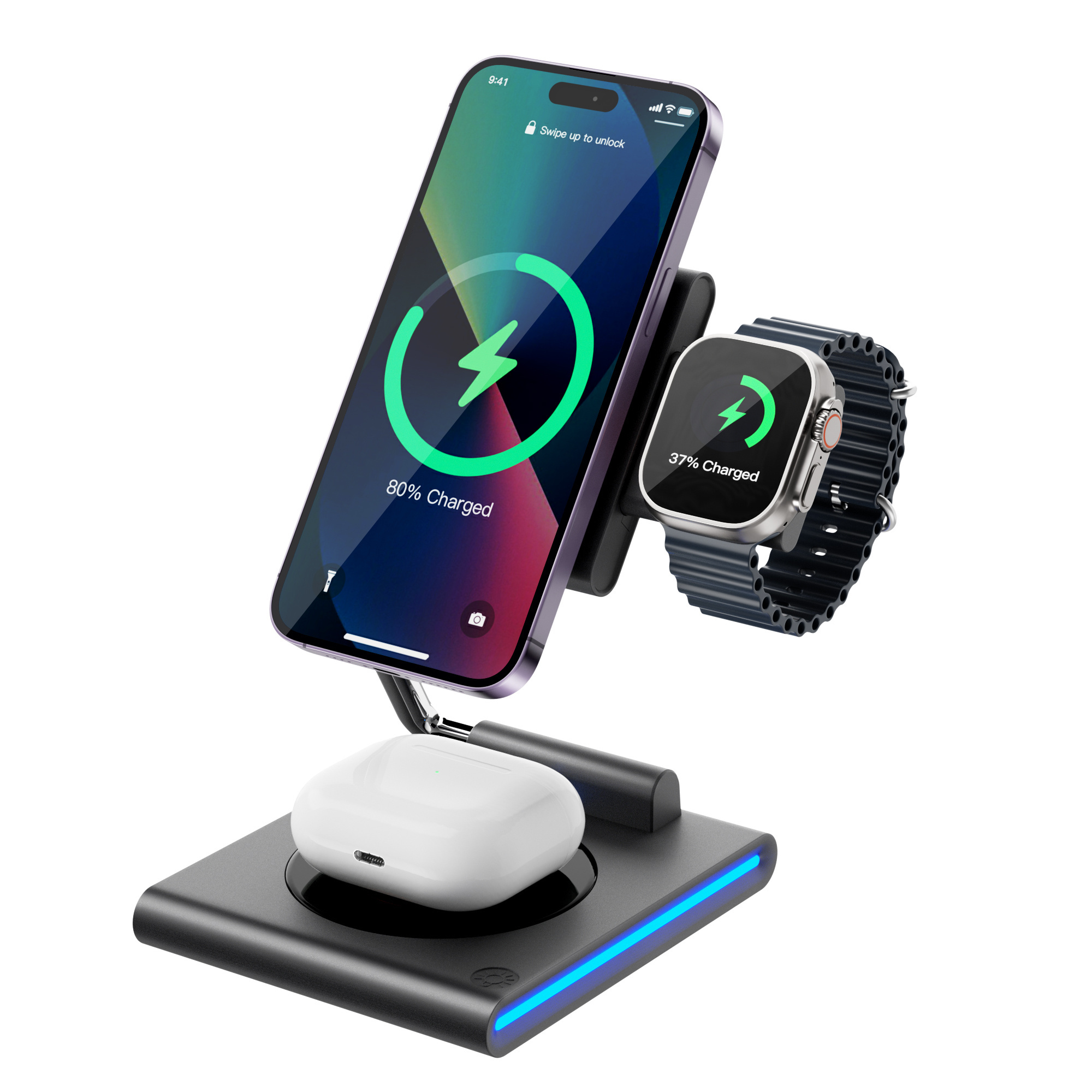 wiwu led light fast charging wireless charger travel fast charging wireless charger for android