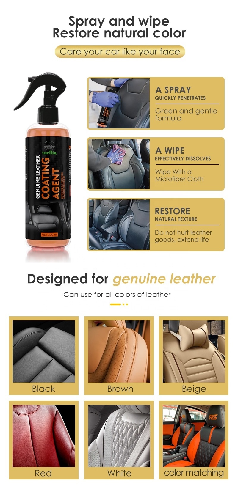 Turllin Factory Customized Auto Care Products Highly Protective Automotive Leather Care Car Leather Coating