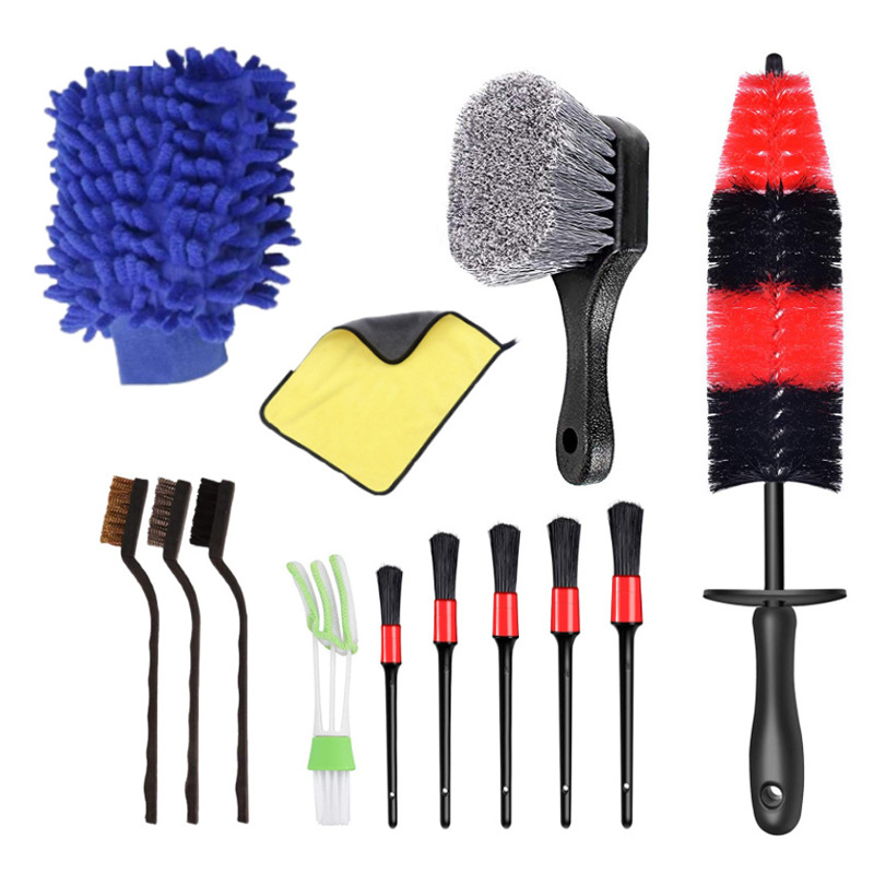 New Arrival 13 Pcs Car Wheel Brush Set Long Soft Wheel Brush 5 Car Detail Brush for car  Cleaning Wheels