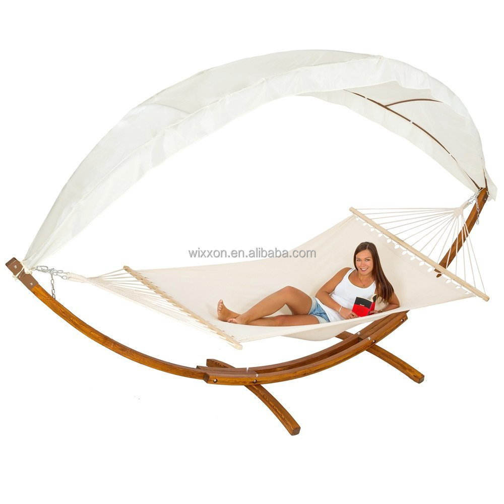 KD Design Garden Wooden Patio Hanging Hammock With Canopy