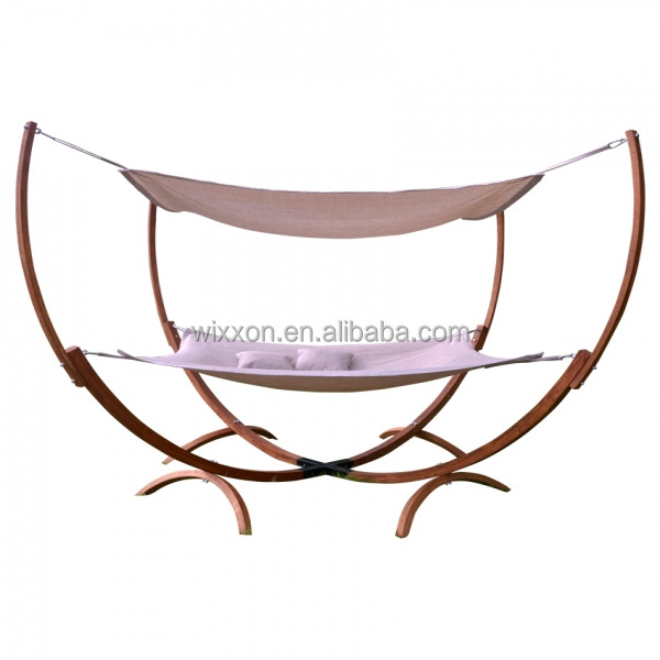 Square Wooden Hammock Stand With Hammock & Canopy