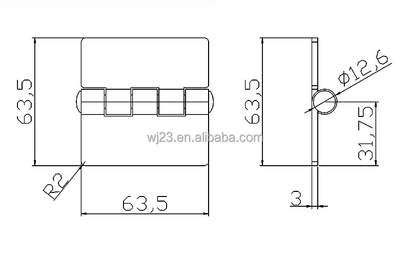 2.5inch removable pin steel welding Square Hinge