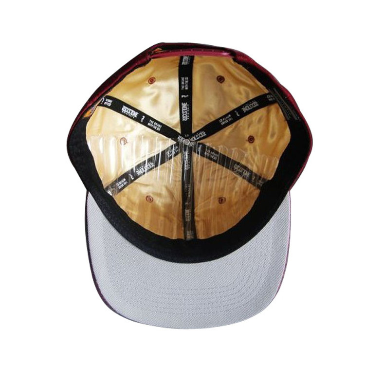 Custom 5/6 panel flat brim satin lined cap flat brim snapback cap satin lined baseball cap