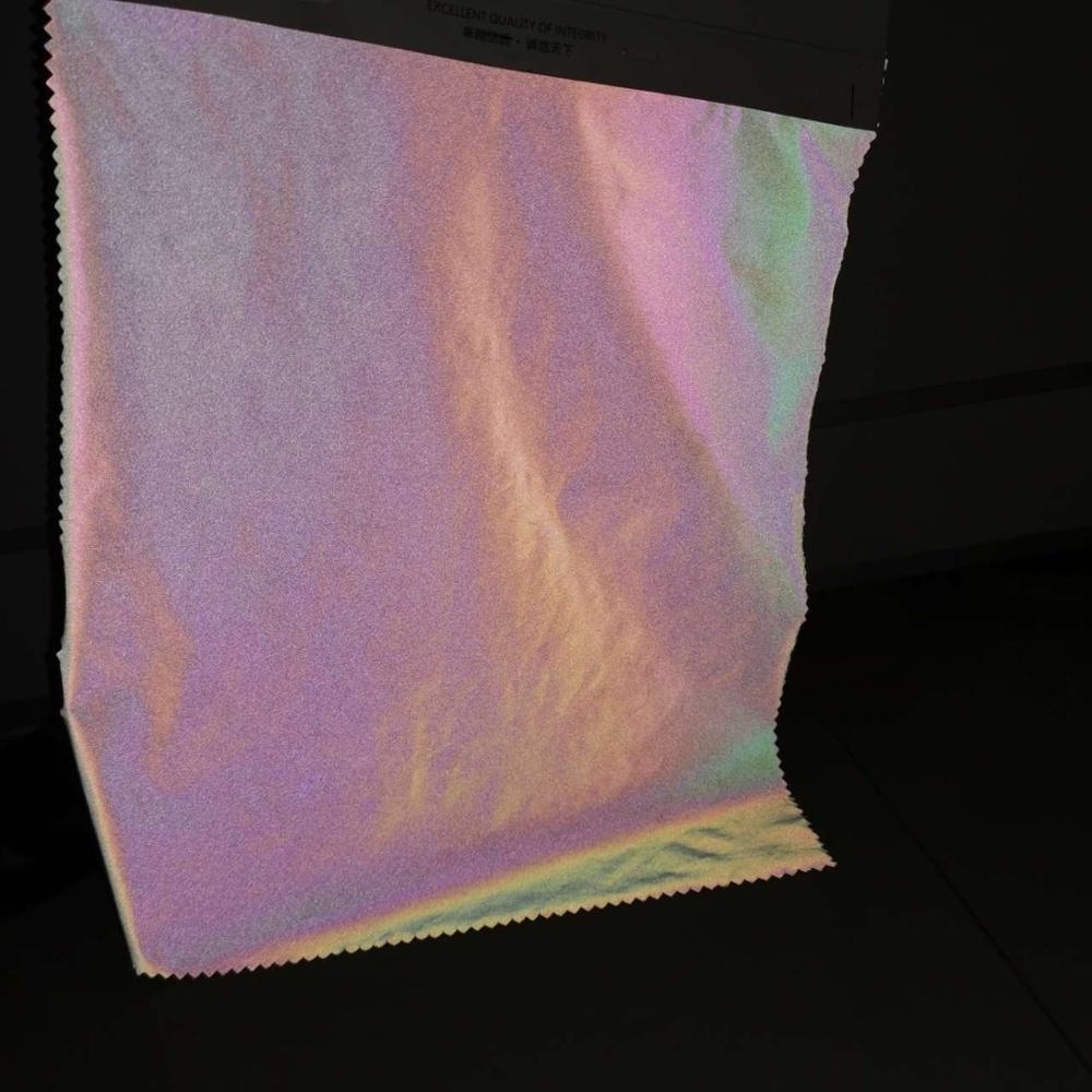 Nylon rainbow reflective color changing silver color fabric for fashion clothing