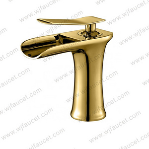 Grifo De Lavabo Single Hole Modern Bathroom Water Basin Faucet Deck Mounted Brass Brushed Gold Taps Waterfall Face Basin Faucet