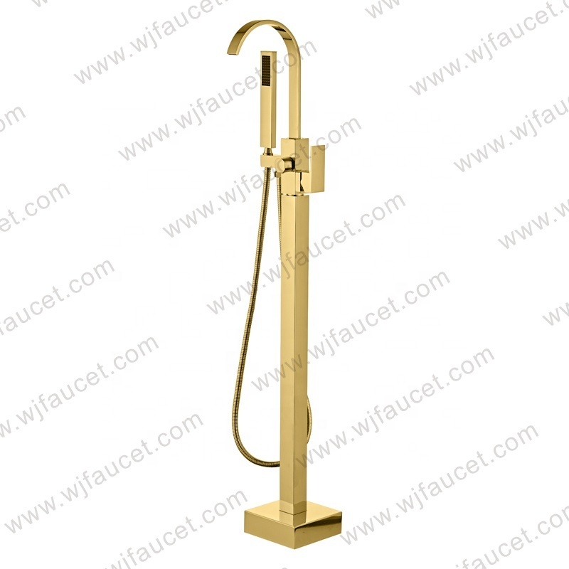 Torneiras De Banheira Bathroom Faucet Brass Floor Mounted Brushed Gold Free Standing Bathtub Hotel Faucet With Hand Shower