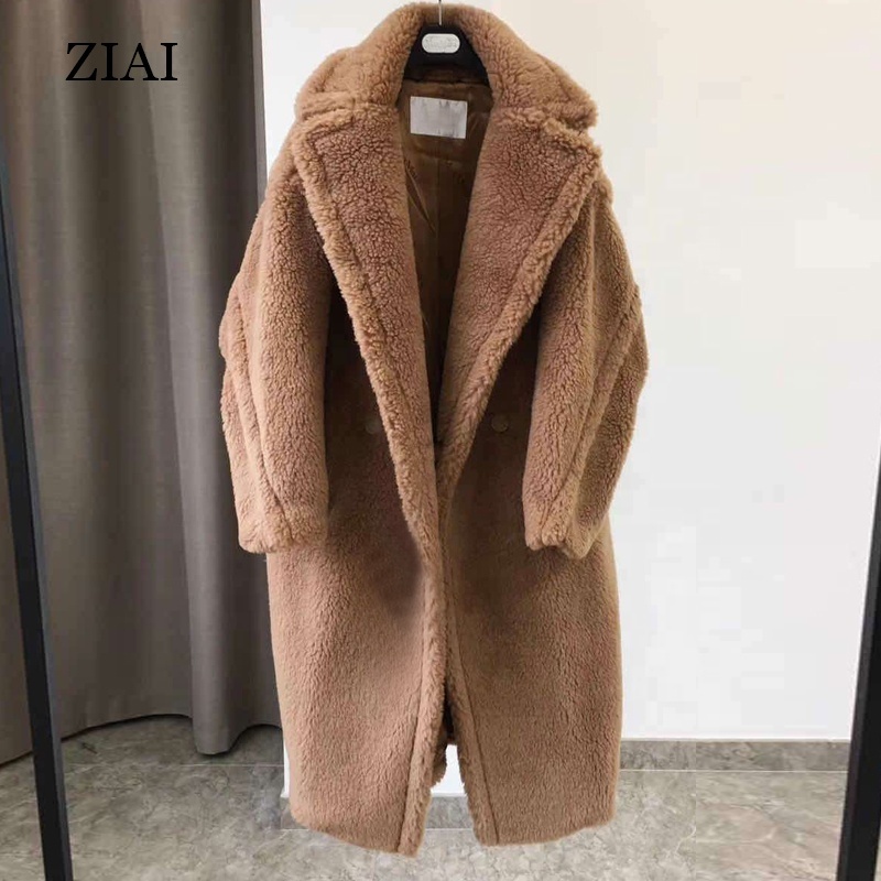 High quality women shearing fur winter coat oversize winter outwear wool overcoat real sheep shearling fur teddy women coat