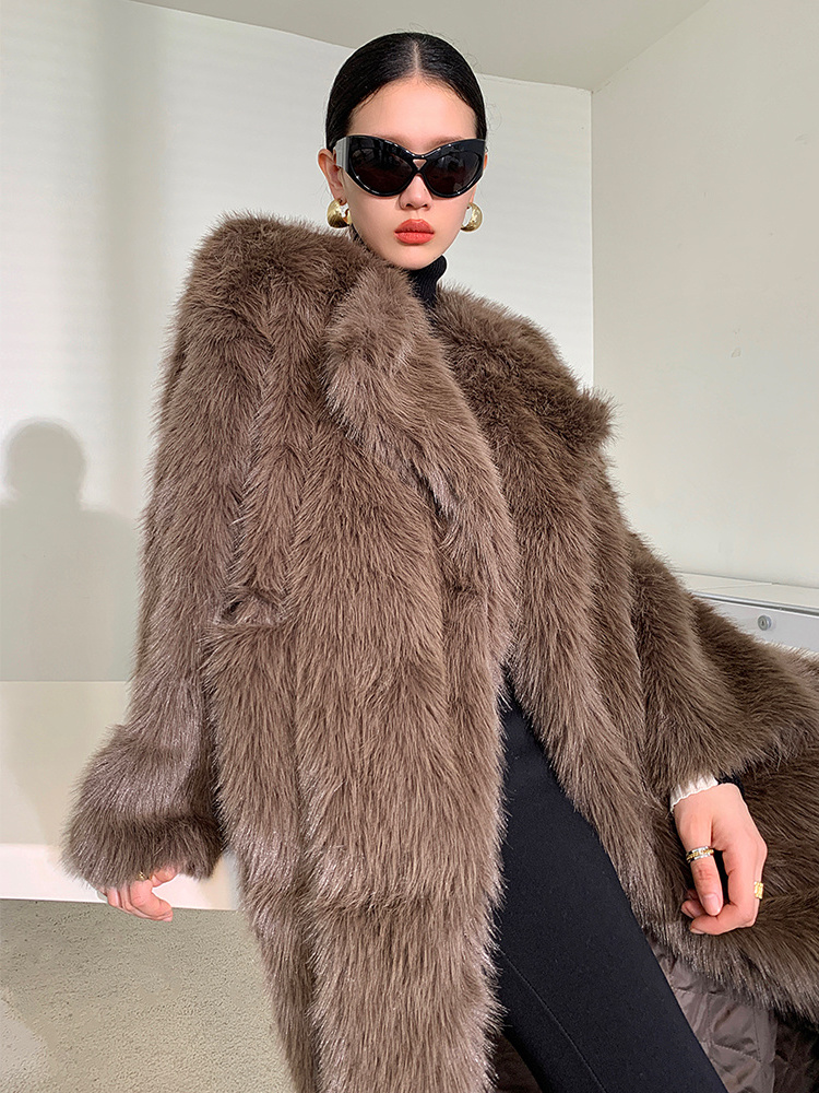 Long maxi faux fur mink Coat Trimmed Fur For Women In Winter Long Line Solid outwear overcoat sweater horn coat toggle buttons