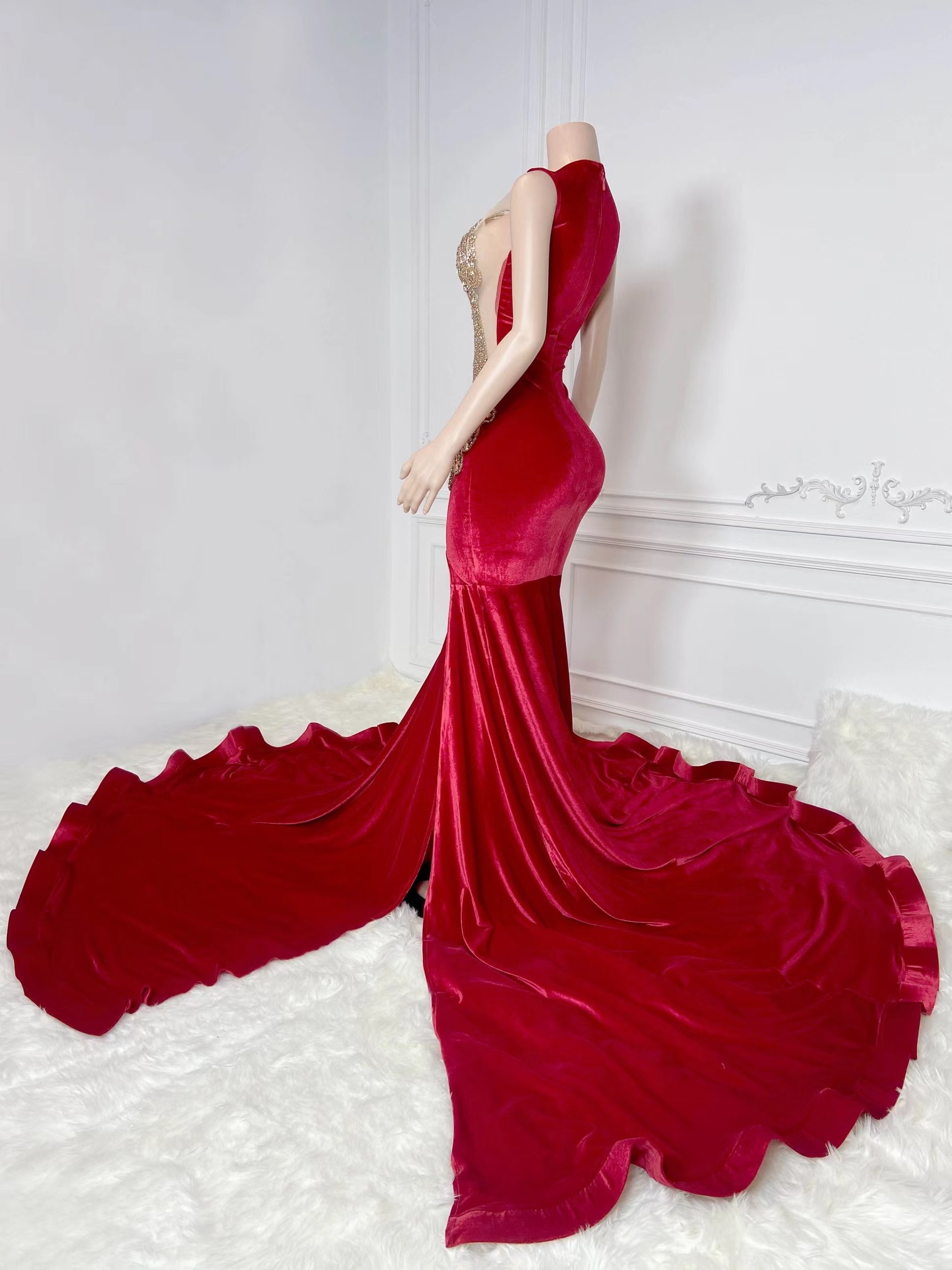 2024 Vestido High Split Red Prom Dresses 2024 Evening Gowns Sexy Ball Gown Rhinestone Dress Woman Bling Sexy Party Dresses