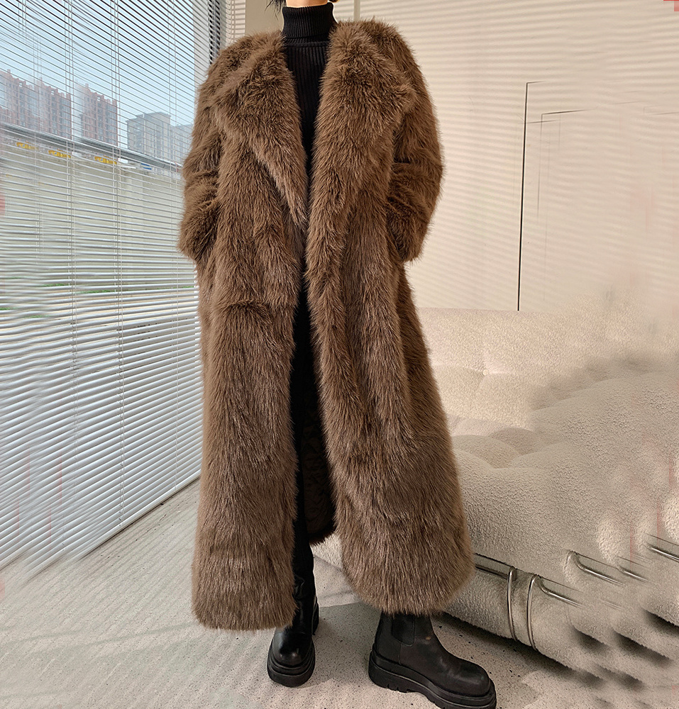 Long maxi faux fur mink Coat Trimmed Fur For Women In Winter Long Line Solid outwear overcoat sweater horn coat toggle buttons