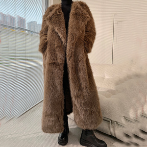 Long maxi faux fur mink Coat Trimmed Fur For Women In Winter Long Line Solid outwear overcoat sweater horn coat toggle buttons