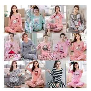 Cartoon Print Pijamas China Supplier Long Sleeved Cotton Sleepwear Pijamas Por Mayor Silk Pajamas Set allure women sleepwear