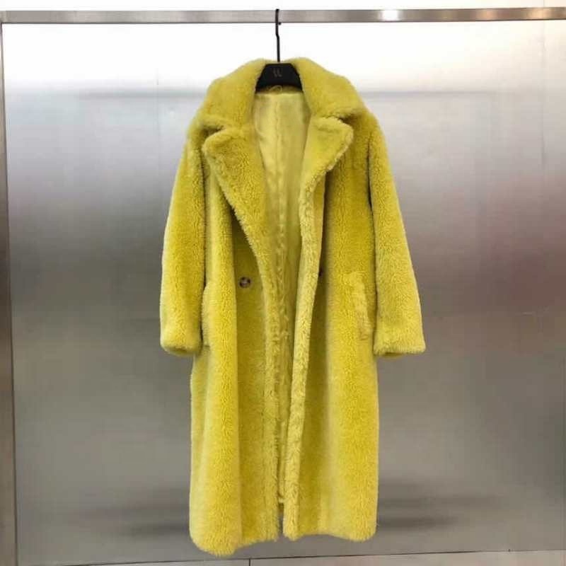 High quality women shearing fur winter coat oversize winter outwear wool overcoat real sheep shearling fur teddy women coat