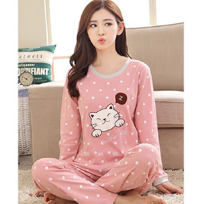 Cartoon Print Pijamas China Supplier Long Sleeved Cotton Sleepwear Pijamas Por Mayor Silk Pajamas Set allure women sleepwear