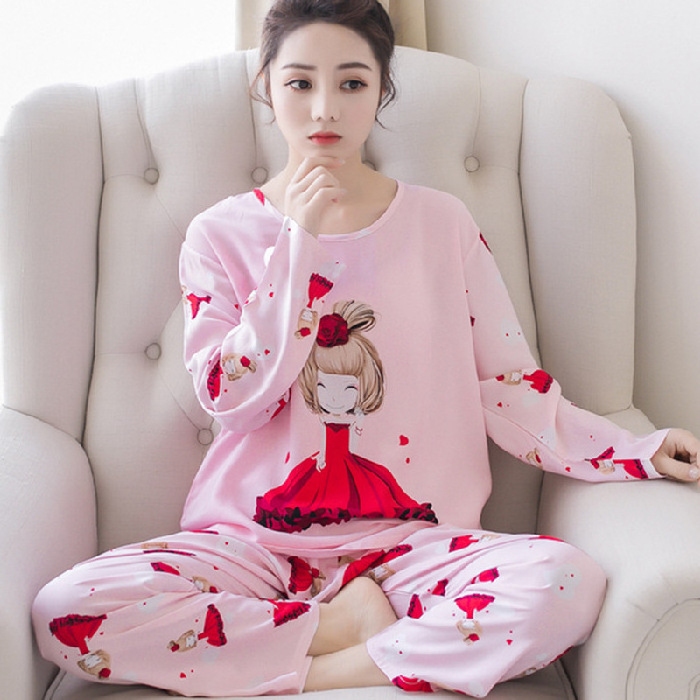 Cartoon Print Pijamas China Supplier Long Sleeved Cotton Sleepwear Pijamas Por Mayor Silk Pajamas Set allure women sleepwear