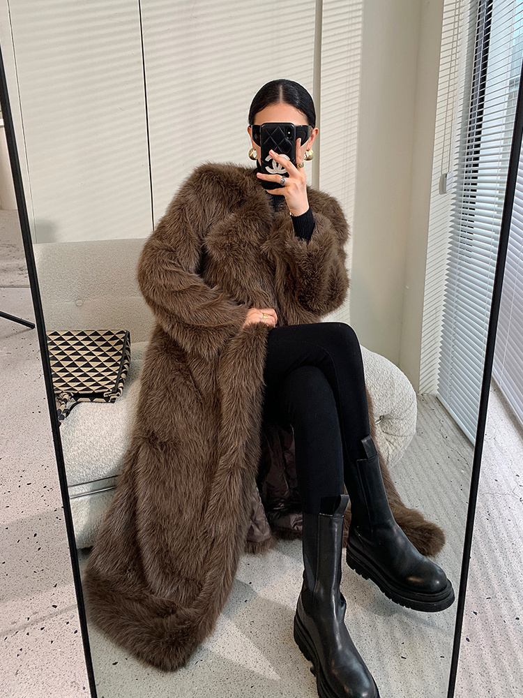 Long maxi faux fur mink Coat Trimmed Fur For Women In Winter Long Line Solid outwear overcoat sweater horn coat toggle buttons