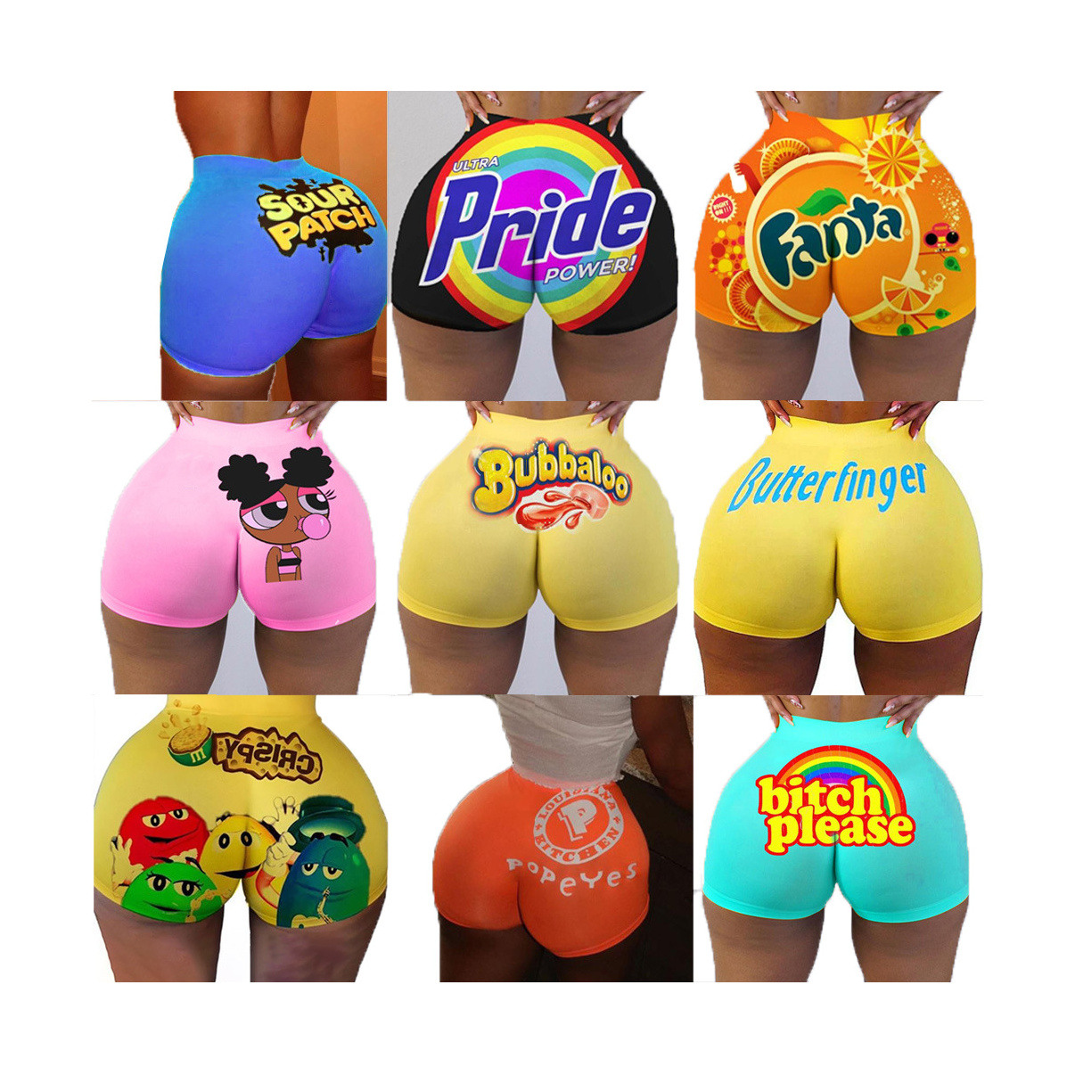 2024 fashion Printed Sweet Candy Workout Women Snack Bikerladies demon shorts pants Plus Size Booty Hot Pants Women Shorts