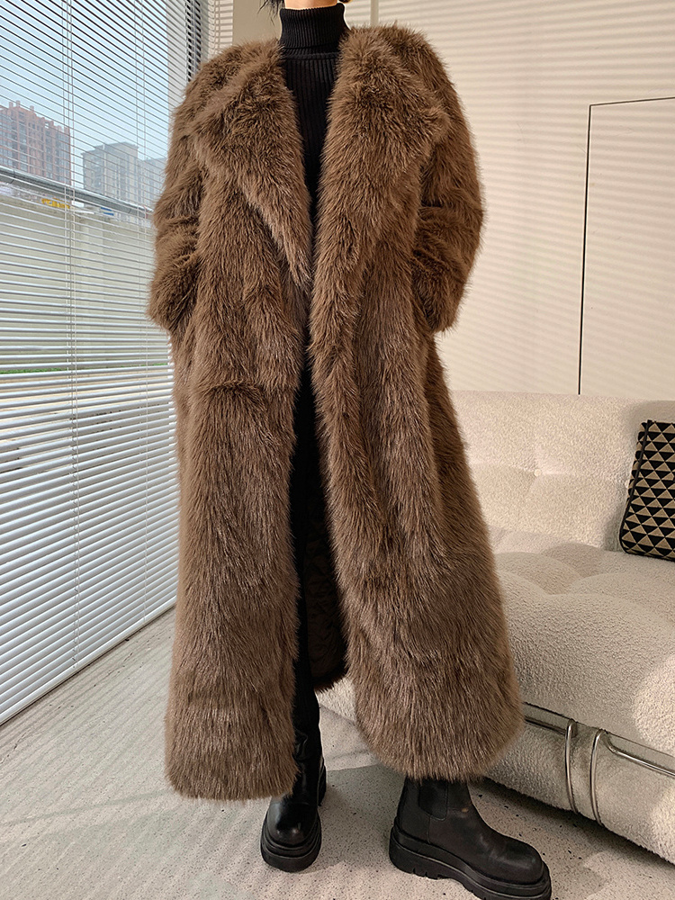 Long maxi faux fur mink Coat Trimmed Fur For Women In Winter Long Line Solid outwear overcoat sweater horn coat toggle buttons