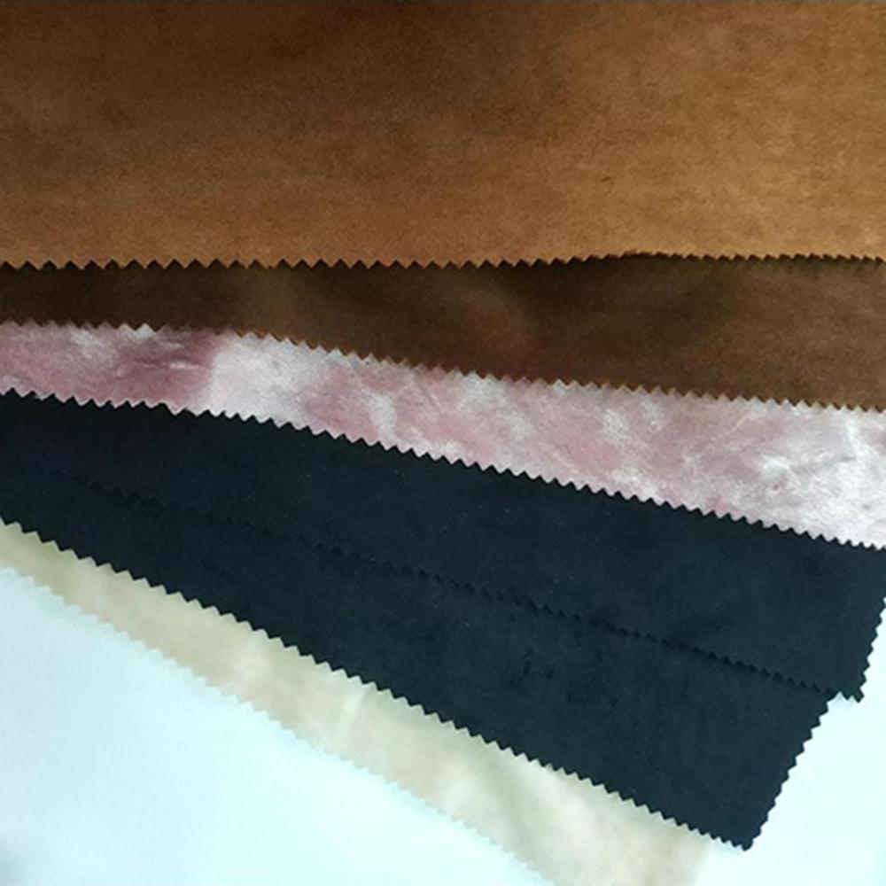 China direct textiles 100% polyester suede fabric,adhesive backed fabric velvet,synthetic leather suede bonded faux fur fabrics