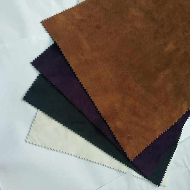 China direct textiles 100% polyester suede fabric,adhesive backed fabric velvet,synthetic leather suede bonded faux fur fabrics