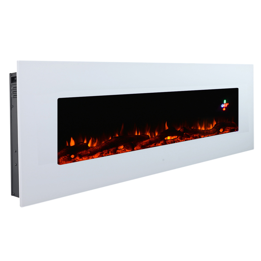 white elegant decorative wall mounted electric fireplace with led decor flame