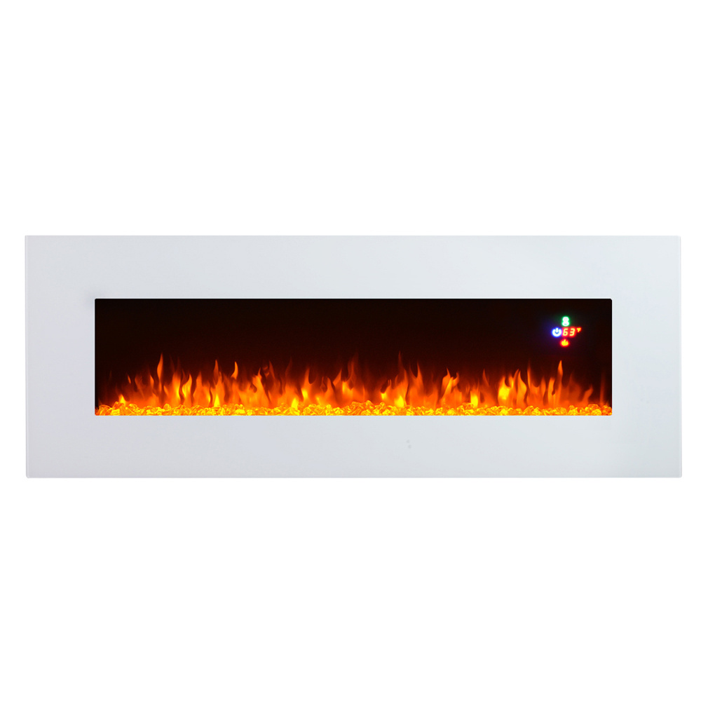 white elegant decorative wall mounted electric fireplace with led decor flame