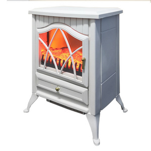 Freestanding home Decorative flame white Portable tabletop steel electric fireplace heater