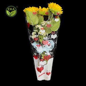 Perforated Eco PP Customised Printed Cellophane Transparent Wrapping Packaging Plastic Clear Bouquet Bag Flower Sleeve