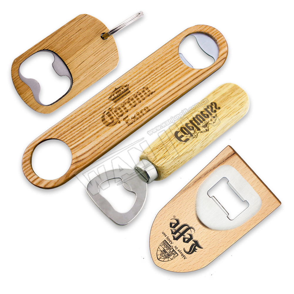 Manufacturer wholesale custom logo 3d blank wooden wood beer bottle opener