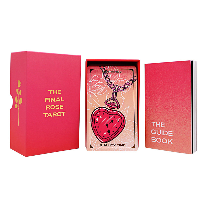 OEM Custom Printing Wholesale Print Your Own Pink Rose Love Box Gold Foil Edge Paper Tarot Card Decks With Guidebook