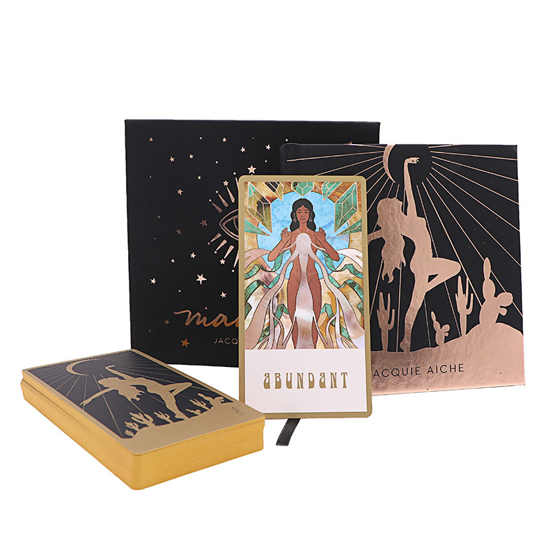 High Quality Custom Wholesale Printing Golden Edges Gold Black Paper Oracle Tarot Deck Affirmation Cards  With Book Instruction