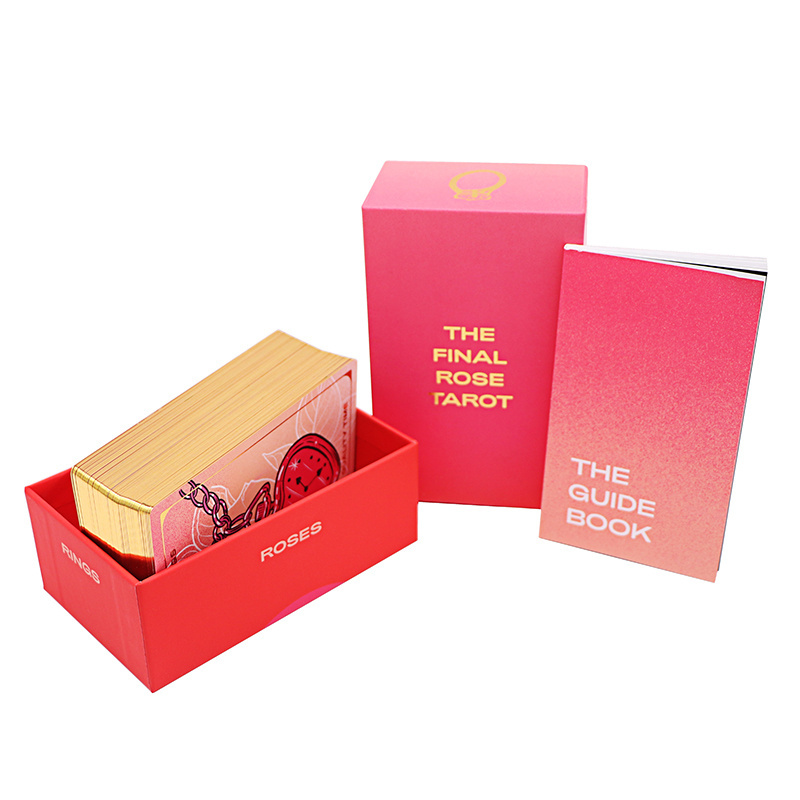 OEM Custom Printing Wholesale Print Your Own Pink Rose Love Box Gold Foil Edge Paper Tarot Card Decks With Guidebook