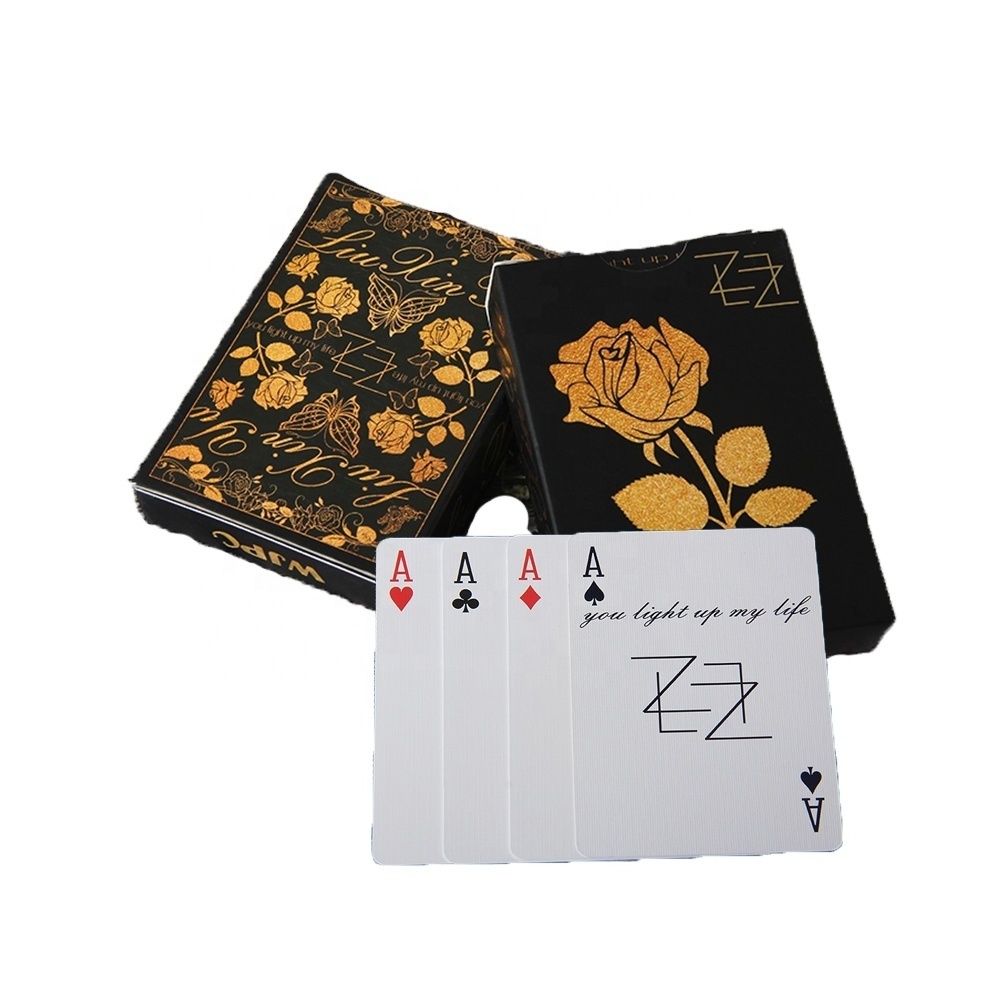 Printer Durable Matte Cheap Golden Buy Custom Logo Print Poker PVC Waterproof Black Plastic Front And Back Playing Cards