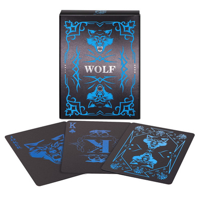 WJPC Cool Black Wolf 54 Poker Cards Game In Stock Deck Of Card Custom Waterproof Material Elastic PVC Plastic Playing Cards