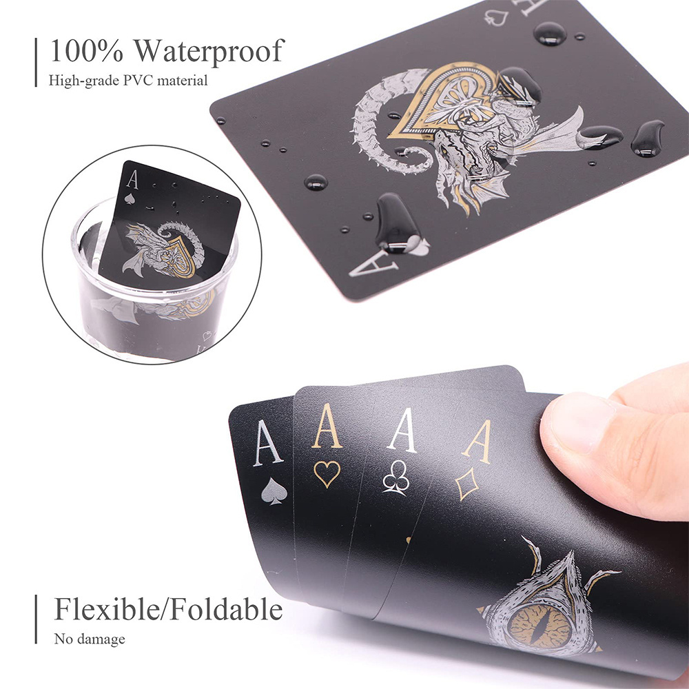 WJPC Poker Game And Party Easy Shuffling Cool Black Dragon 54 Poker Cards Waterproof In Stock Deck Of Card Plastic Playing Cards