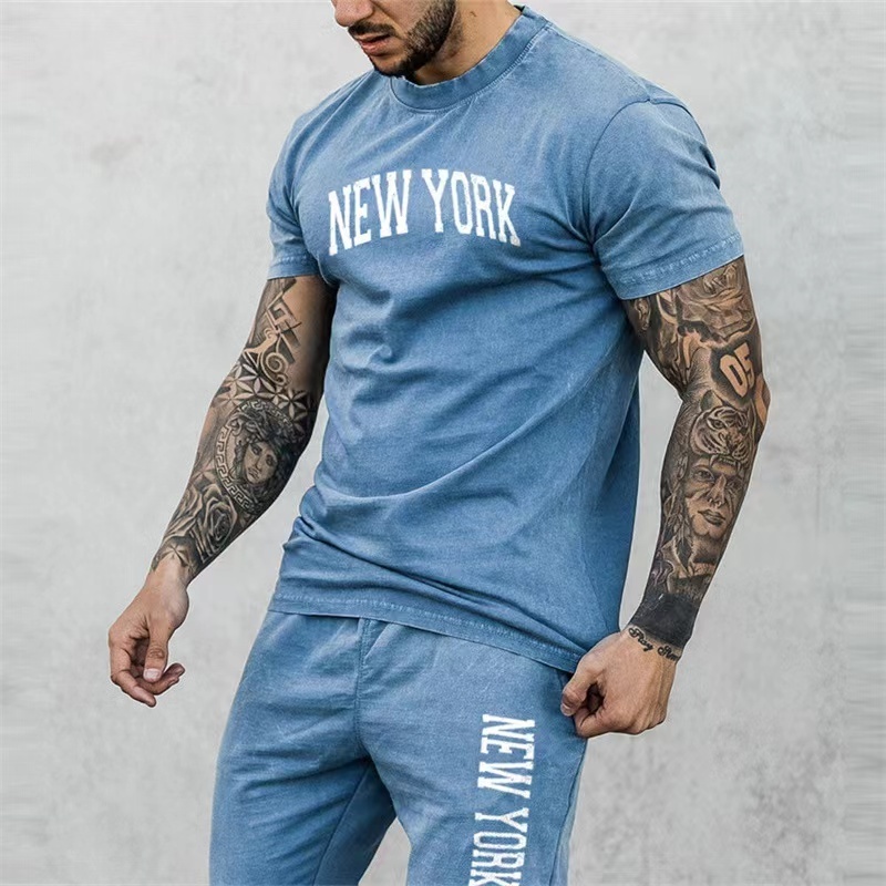 Summer hot sale suits fashion casual loose printed plus size two pieces sets short sleeve long pants street outfit men clothing