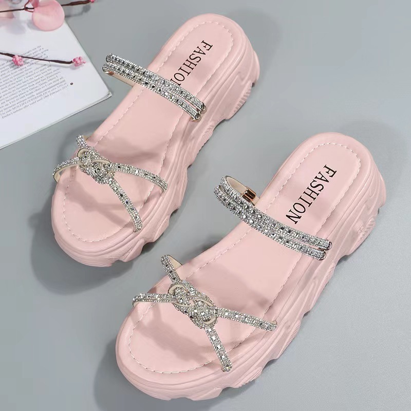 2023 women latest summer outdoor streetwear slip on sandals with thick high heeled casual rhinestone crystal PVC platform shoes