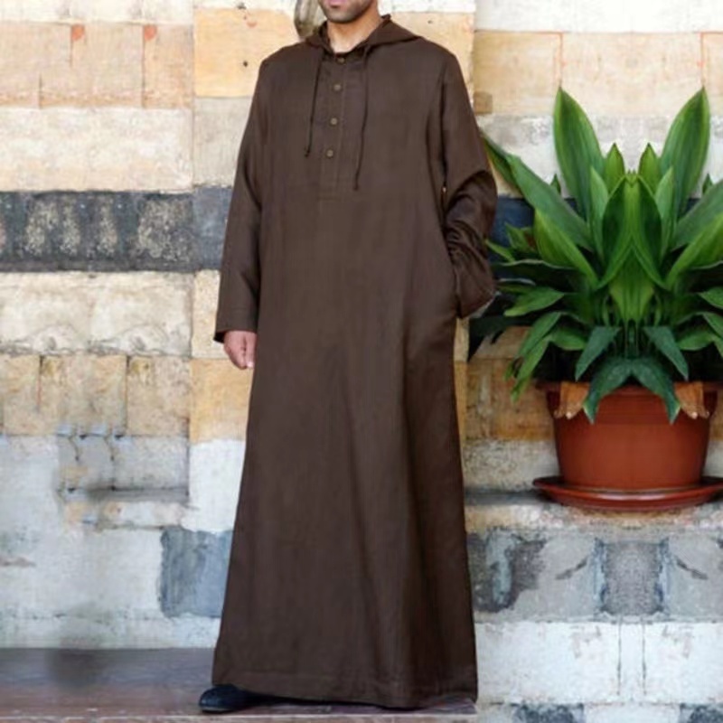 Arab hot sale Muslim casual loose solid color hooded robe daffah abaya thobes ramadan plus size men long shirt Islamic clothing