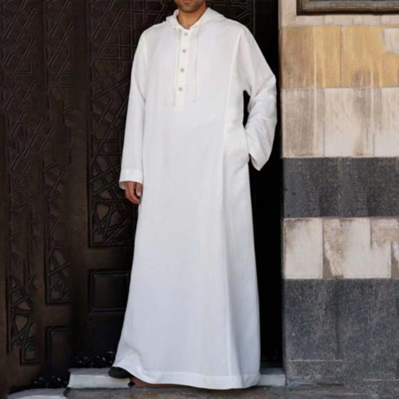 Arab hot sale Muslim casual loose solid color hooded robe daffah abaya thobes ramadan plus size men long shirt Islamic clothing