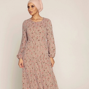 Middle East printed floral chiffon dress Turkish Southeast Asian Muslim women's clothing