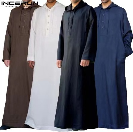 Arab hot sale Muslim casual loose solid color hooded robe daffah abaya thobes ramadan plus size men long shirt Islamic clothing