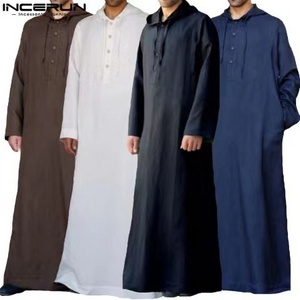 Arab hot sale Muslim casual loose solid color hooded robe daffah abaya thobes ramadan plus size men long shirt Islamic clothing