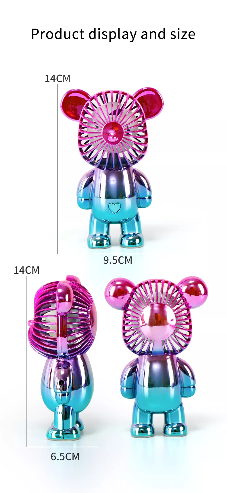 trending products 2023 new arrivals  mini Bear hand fan rechargeable Colorful Gradient Electroplating Fan