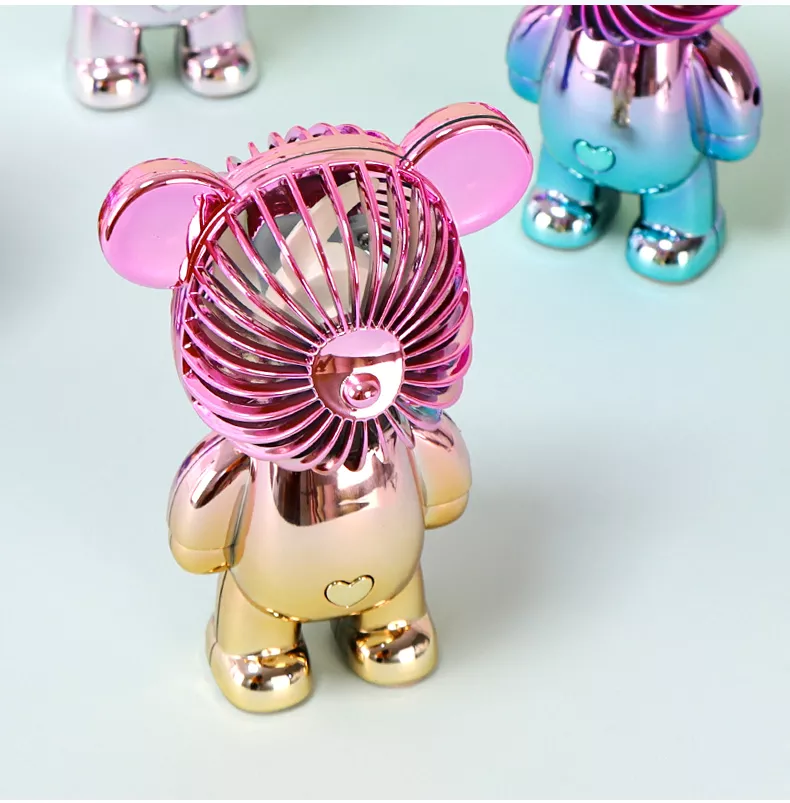 trending products 2023 new arrivals  mini Bear hand fan rechargeable Colorful Gradient Electroplating Fan